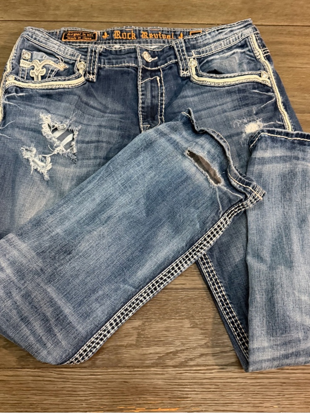 Rock Revival Jeans Mens 38 Straight slim Distressed Holes read description